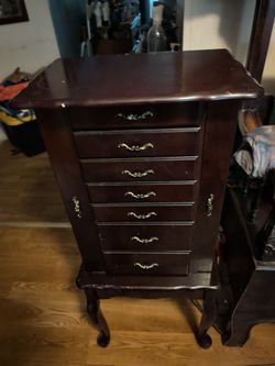 Dark Wood Jewelry Armoire with Drawers