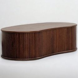 🤎NTC Modern Oval Wooden Center Table with Vertical Groove Design, Dark Walnut 👌(Brand New In Box!)