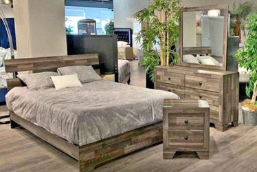 Queen, Size Bed Frame, Dresser, Mirror, And One Night Stand On Sale!!!