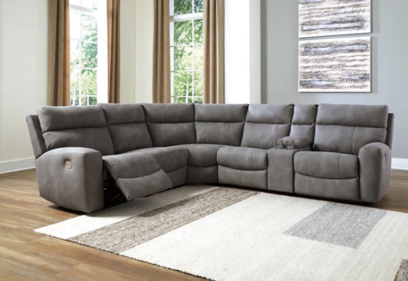 POWER RECLINING SECTIONAL 3 recliners Gray USB ports storage console adjustable headrests $2,799 DELIVERED (was $4,299)