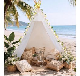 Teepee Tent for Adults & Kids with Vine LED Light, Waterproof Cotton Canvas Playhouse
