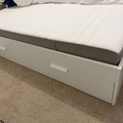 Bed With 4 Drawers - Queen Like New - White From IKEA 