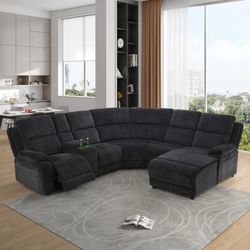 Grey &Black Sectional with reclining seats