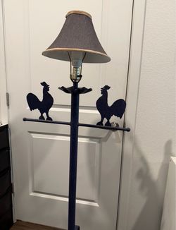 Vintage 1950s Mid-Century Rooster Blackened Brass Lamp with Original Shade