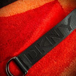 DKNY Woman's Black Logo Belt, With D Ring  (Double Ring). Belt's Overall: 43".