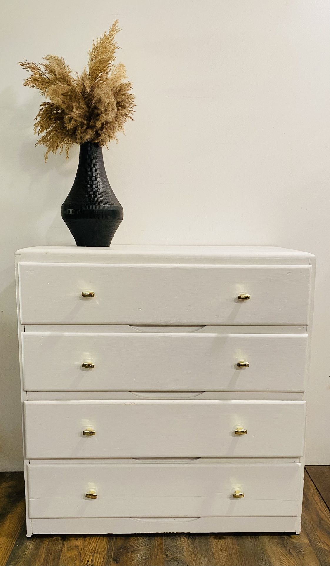 Boho Wood Dresser White 4 Drawer -brass Knob, Chewy Closet Room Buffet Side MCM modern Clean
