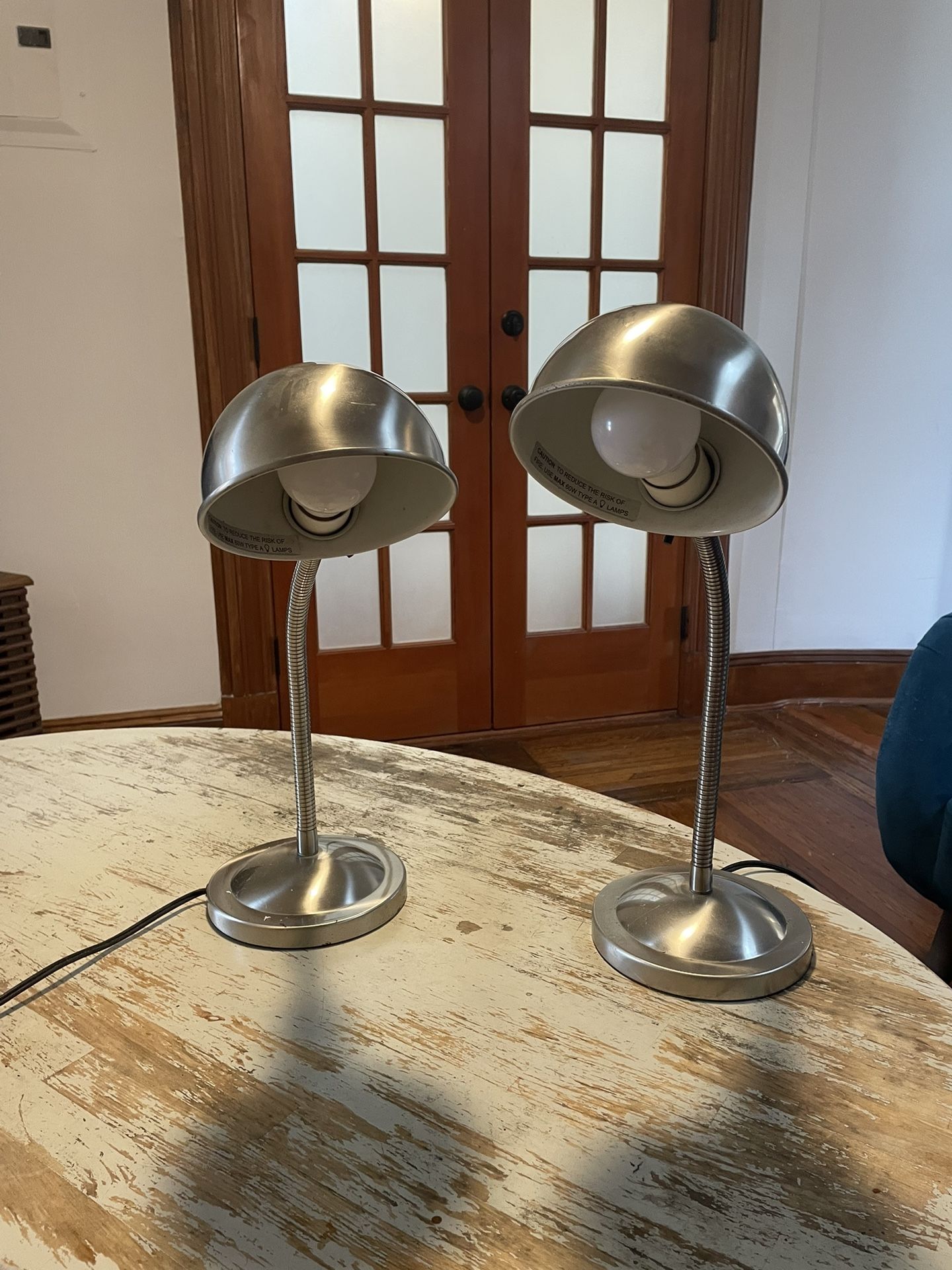 Pair of Adjustable Metal Table Lamps with Bowl Shades