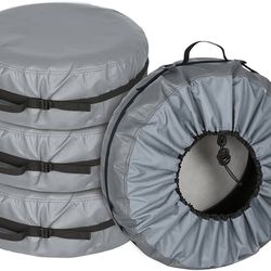 Explore Land Tire Cover with Handle - Seasonal Spare Tire Bag, Durable Winter Wheel Storage Tote Against Dust and Scratches, 4 Pack (Fits Tire Diamete