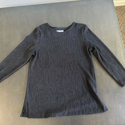 Women’s Black Ribbed Tunic Top-Petite-Size PL