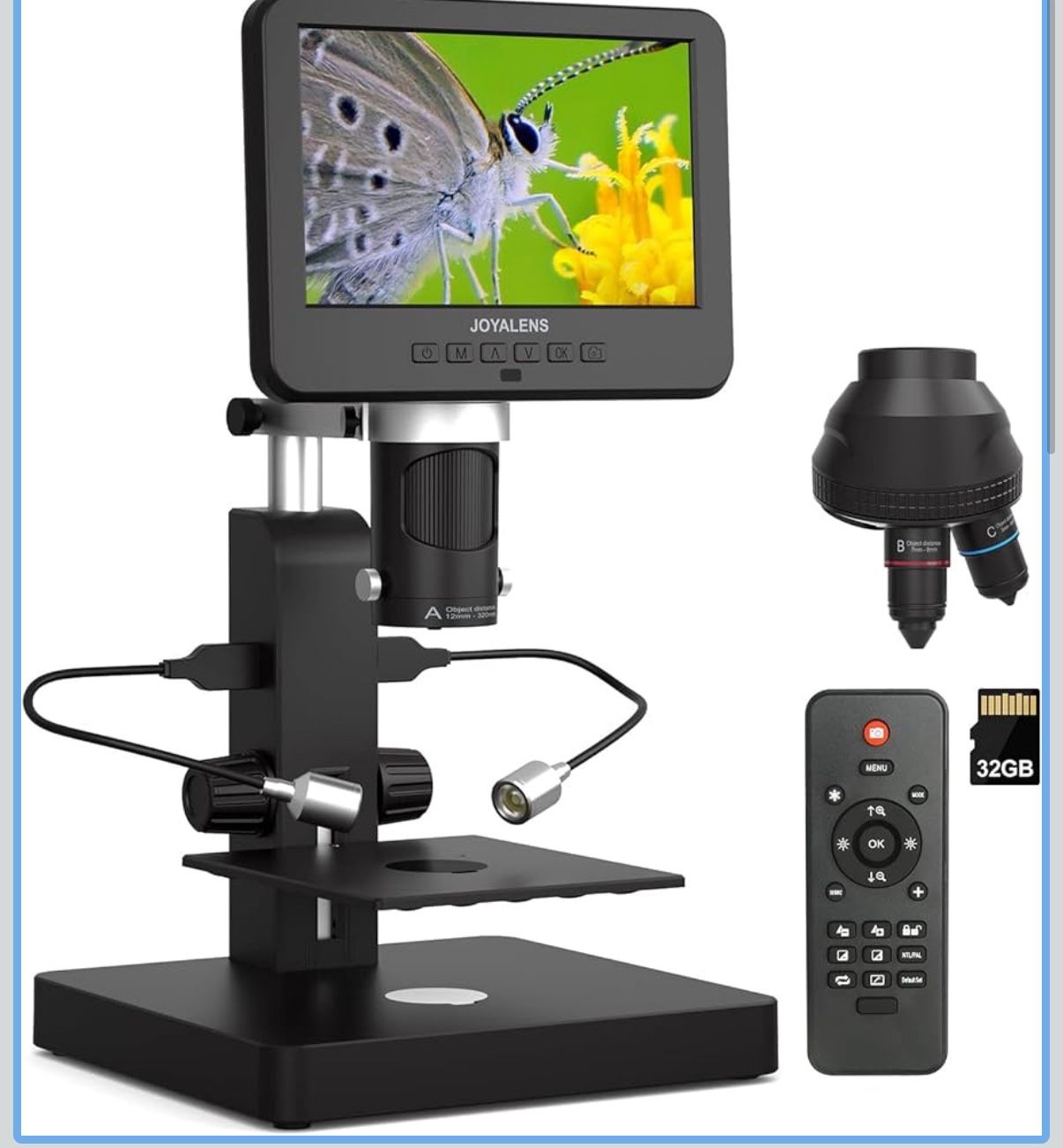 JL246PS 3 Lens 7'' HDMI Digital Microscope 4000X, Biological Microscope for Adults Kids with Prepared Slides, UHD 2160P Video, Full Coin Microscope fo