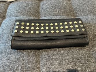 Black Gold Studded Leather Calvin Klein Clutch Or Purse