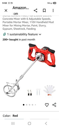 SILVEL Cement Mixer, Max 2300W Electric Concrete Mixer with 6 Adjustable Speeds, Portable Mortar Mixer, 110V Handheld Mud Mixer for Mixing Mortar, Pai