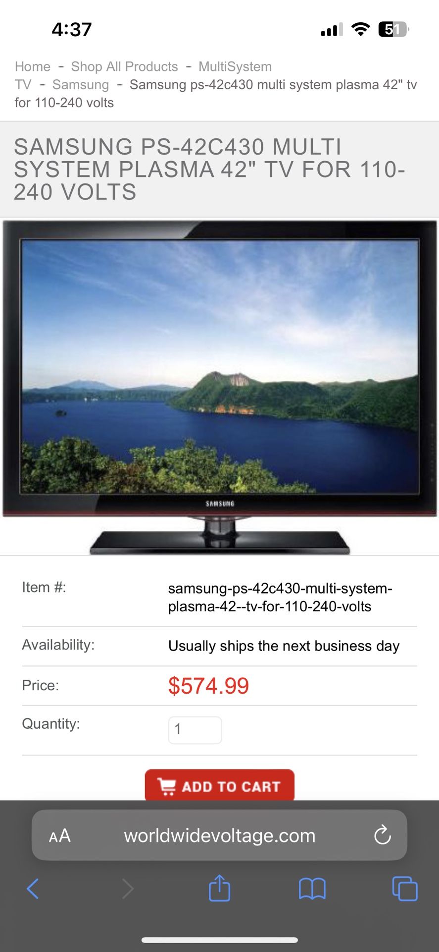 42 In Samsung Plasma Tv