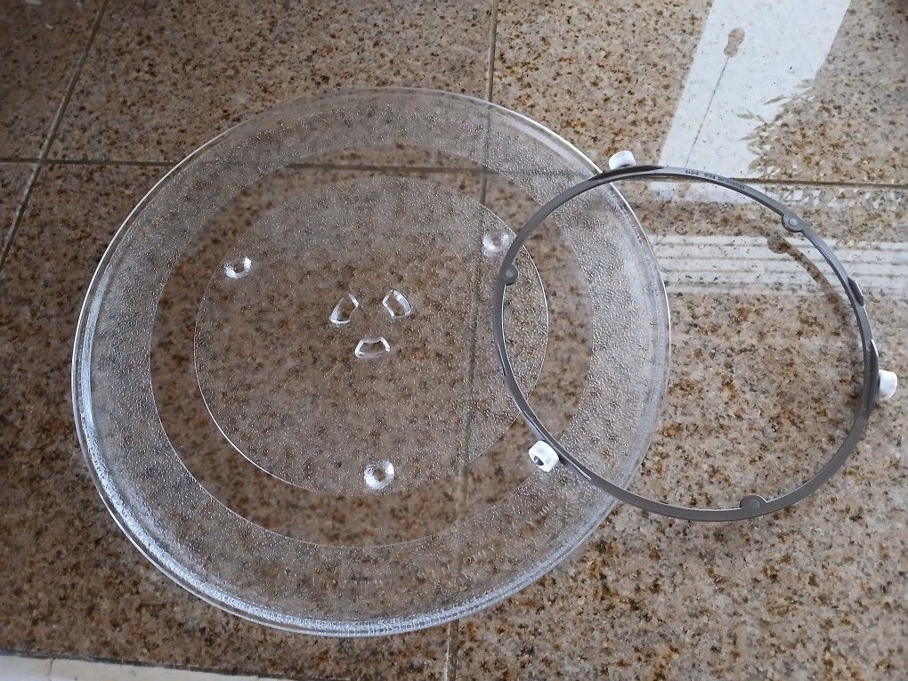13 1/2" MICROWAVE GLASS TURNTABLE PLATE TRAY and Roller Ring