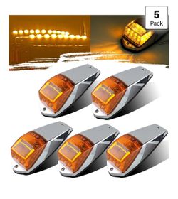 5Pcs Truck Cab Marker Lights 17 LED Amber Roof Clearance Running Lights Truck Cab Top Marker Lights w/Chrome Base Replacement for Peterbilt Kenworth F