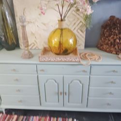 Blueish Dresser/TV Stand With Gold Drawer Pulls 