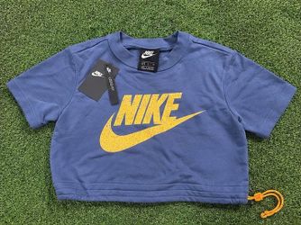 NWT Nike Women's Sportswear Icon Clash Sweat Cropped Bungee Hem Top Blue Size S