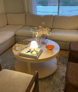 Round wood coffee table