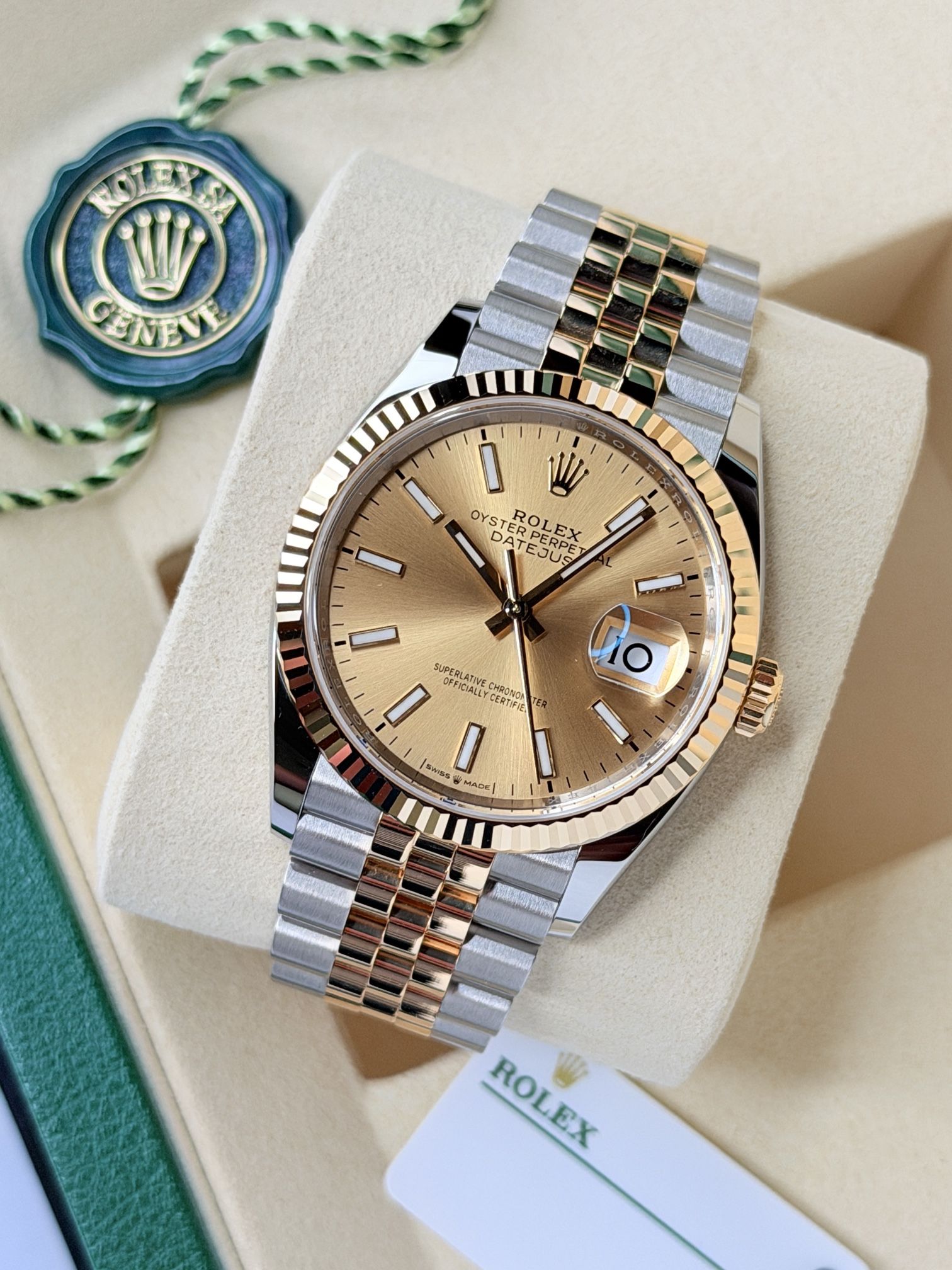 Brand New Rolex Datejust w/ Champagne Dial on Fluted Bezel & Jubilee Bracelet