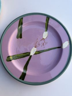 Droll Designs Ceramic Salad Plate 8.75” –Onion Design Purple with Turquoise Rim