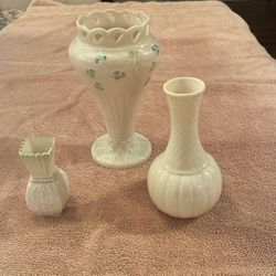 Belleek Porcelain Vase Collection – Shamrock & Gold Trim – Green Backstamps