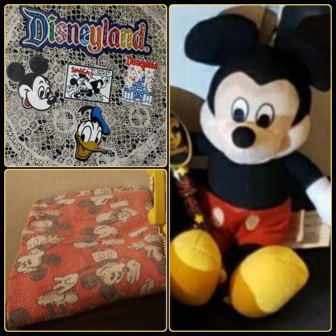 X7 VINTAGE DISNEYLAND DISNEY MICKEY MOUSE MINNIE DONALD DUCK CASTLE FRIDGE MAGNET BLANKET PLUSH LOT