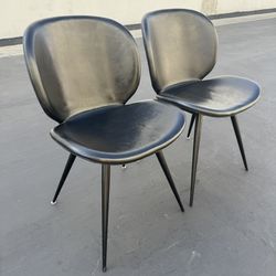 Set of 2 Room & Board Gwen Synthetic Mid Century Modern Leather Chair Black Good Condition 