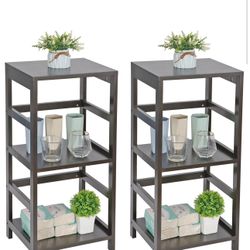 3-Shelf Open Wood Shelving Unit, Living Room End Table, Side Table w/ Storage Shelf Set of 2
