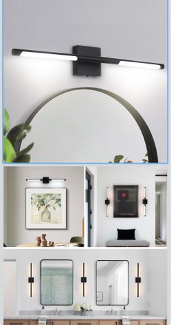30-Inch 5CCT 18W LED Vanity Lighting, Black Bathroom Light Fixture Over Mirror 2700K-5500K with Adjustable Lamp Tube