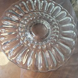Rare Clear Lotus Cake Stand 13 3/4"