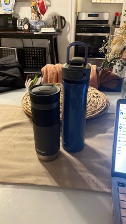 2 Contigo Insulated Drinkware Set – Blue Water Bottle & Grey Travel Mug