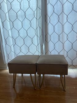 Set of 2 light grey Velvet Vanity Stools with Matt silver legs