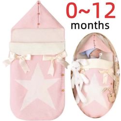 pink and white knitted newborn baby sleeping bag 0-12