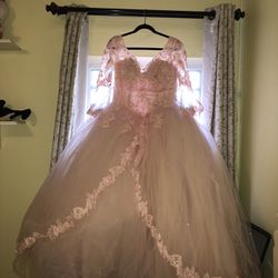 pink quinceanera dress + accessories 