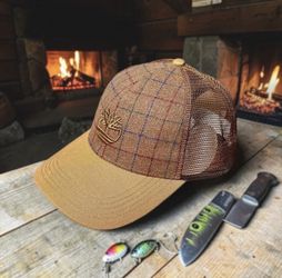 Timberland Men’s Plaid Wheat Brown Trucker Cap One Size