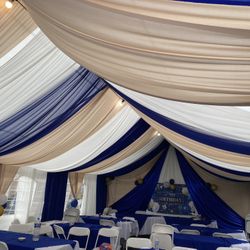 Tent——draping——backdrop——balloongarland——-tablecloth—-resinchairs——-jumper—-