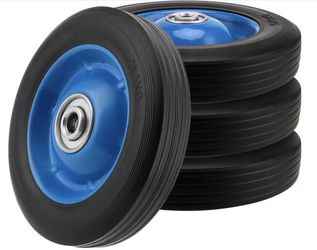 GINLANK 4 PCS 8 Inch Solid Rubber Tire, Black Blue Solid Rubber Wheels, Hand Truck Replacement Wheels For Garden Carts, Wheelbarrows