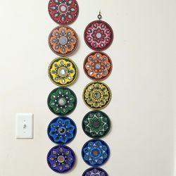 Wall Decor, Handpainted Wall Decor with Mirrors Dot Mandala Art,6 Chakras,New