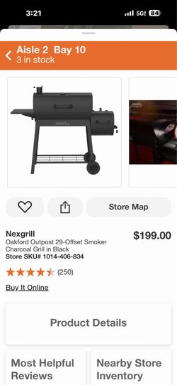 Nexgrill Oakford Outpost 29-Offset Smoker Charcoal Grill in Black