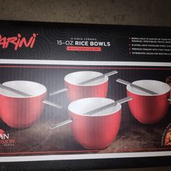 Parini 4-Piece Ceramic Rice Bowls with Chopstick Set