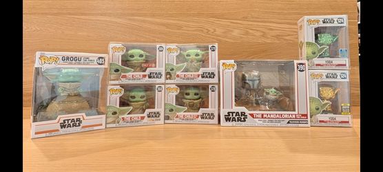 Star Wars Funko Pop Collection: Grogu, The Mandalorian and Chrome Yoda Exclusives (Lot of 8)