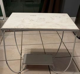 White Metal and Wood Side Table
