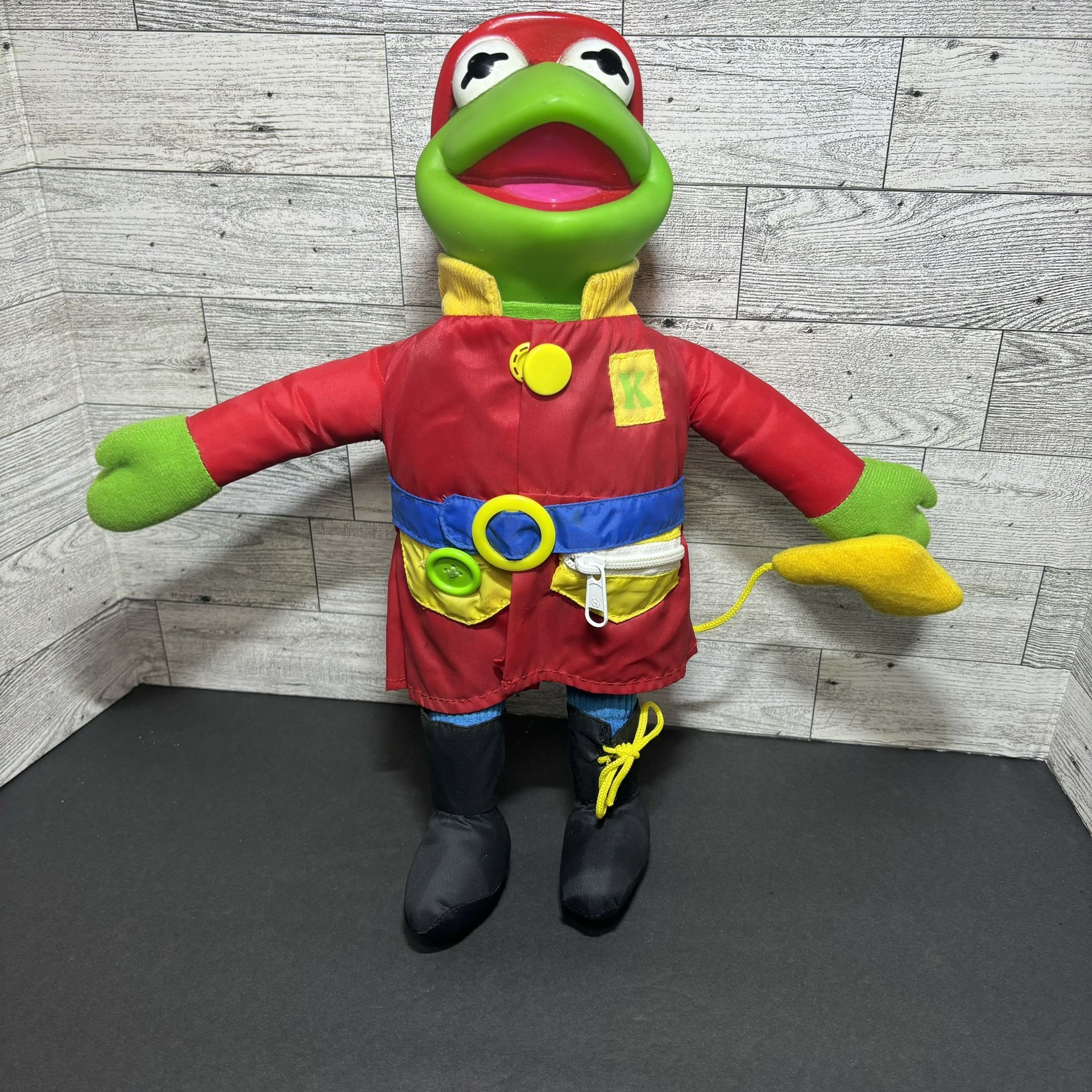 Kermit the Frog Mattel 14" Learn To Dress Plush Doll Firefighter Educational 1990