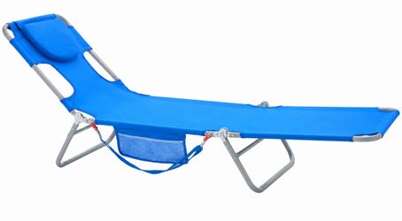 Blue Folding Chaise Lounge Chair – Adjustable Reclining Cot