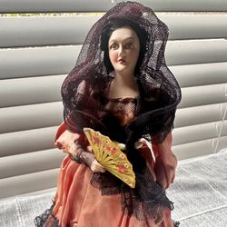 DOLL Spanish Flamenco Dancer Doll Orange Cream Hand Painted 12in