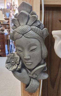 Large Plaster Asian Woman With Flower