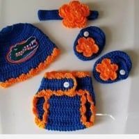 Crochet Baby Girl Florida Gators Football Inspired Outfit Photo Prop 