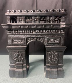 CAST IRON ARC DE TRIOMPHE WITH CANDLE HOLDERS PARIS MONUMENT DECOR 11”