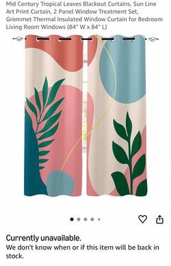 Mid Century Tropical Blackout Curtains 2-Panel Set 84x84
