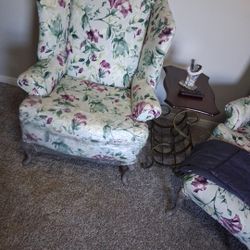 Floral White Chairs (pair With Ottoman)